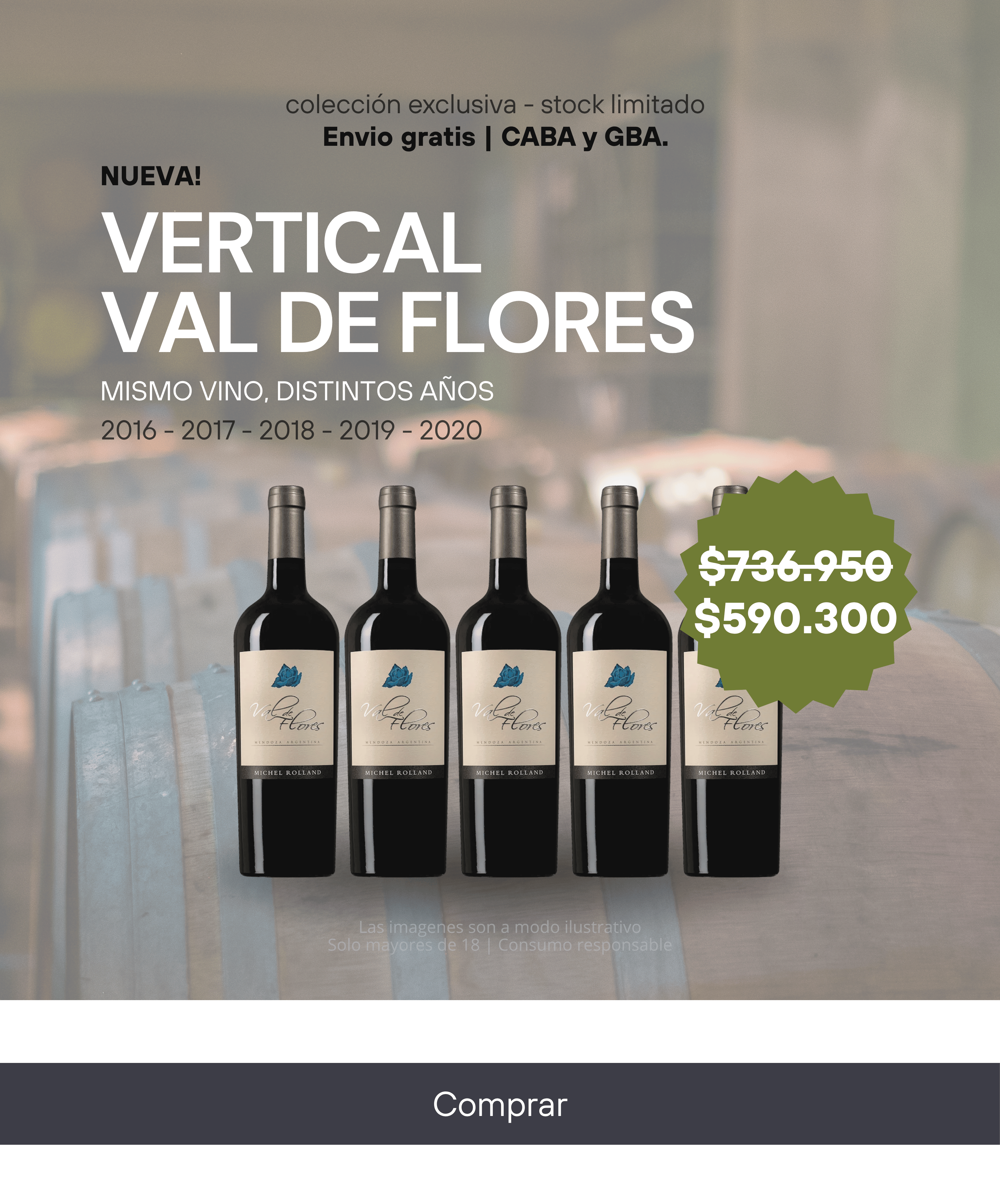 Vertical Val de Flores. Vinos tintos de distintas cosechas.